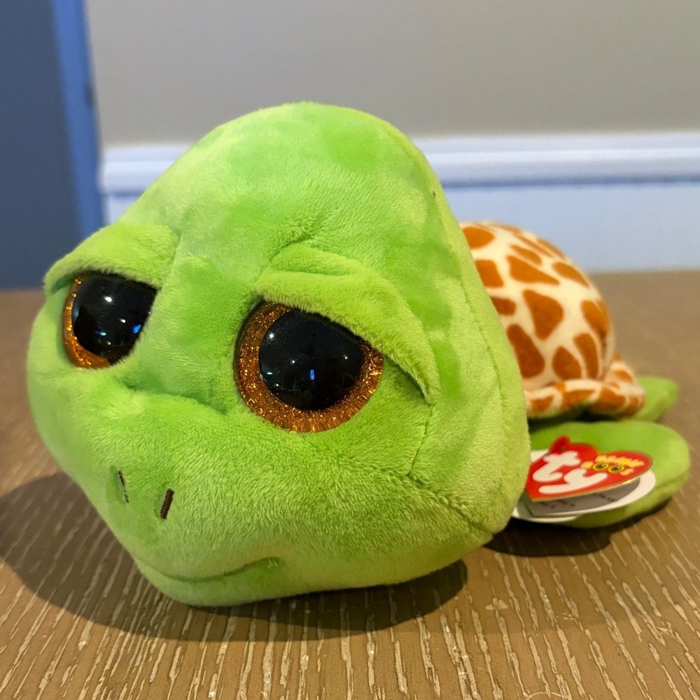 TY Beanie Boos Zippy the Turtle Plush Gold Glitter Eyes Green Brown 6 inch NWT
